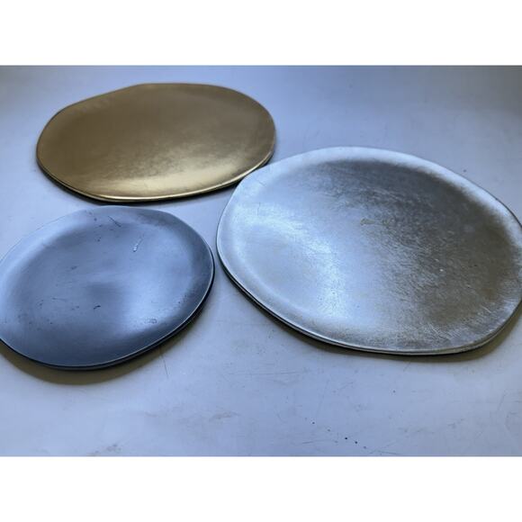 VTG SET of 3 Brassed Silvered Metalic Minimal Plates Hand Made in Japan - Picture 6 of 12